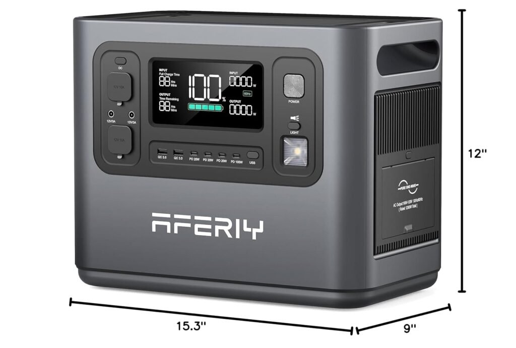 AFERIY P110 1200W Portable Power Station, 960Wh LiFePO4 Battery Backup with AC  Solar Charging, Quiet Generator for Home Use, Outdoor Camping, RV, Emergency Power Supply