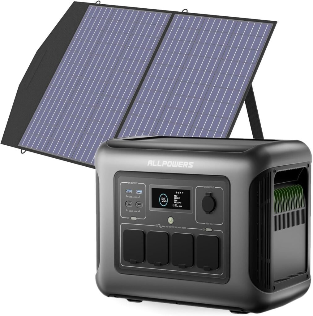 ALLPOWERS 1600W 1056Wh Portable Power Station with 100W SP027 Solar Panel, R1500 LITE(Peak 3200w) Solar Generator, LiFePO4 Battery Backup for 9 Devices, 40 Minutes Fast Charge