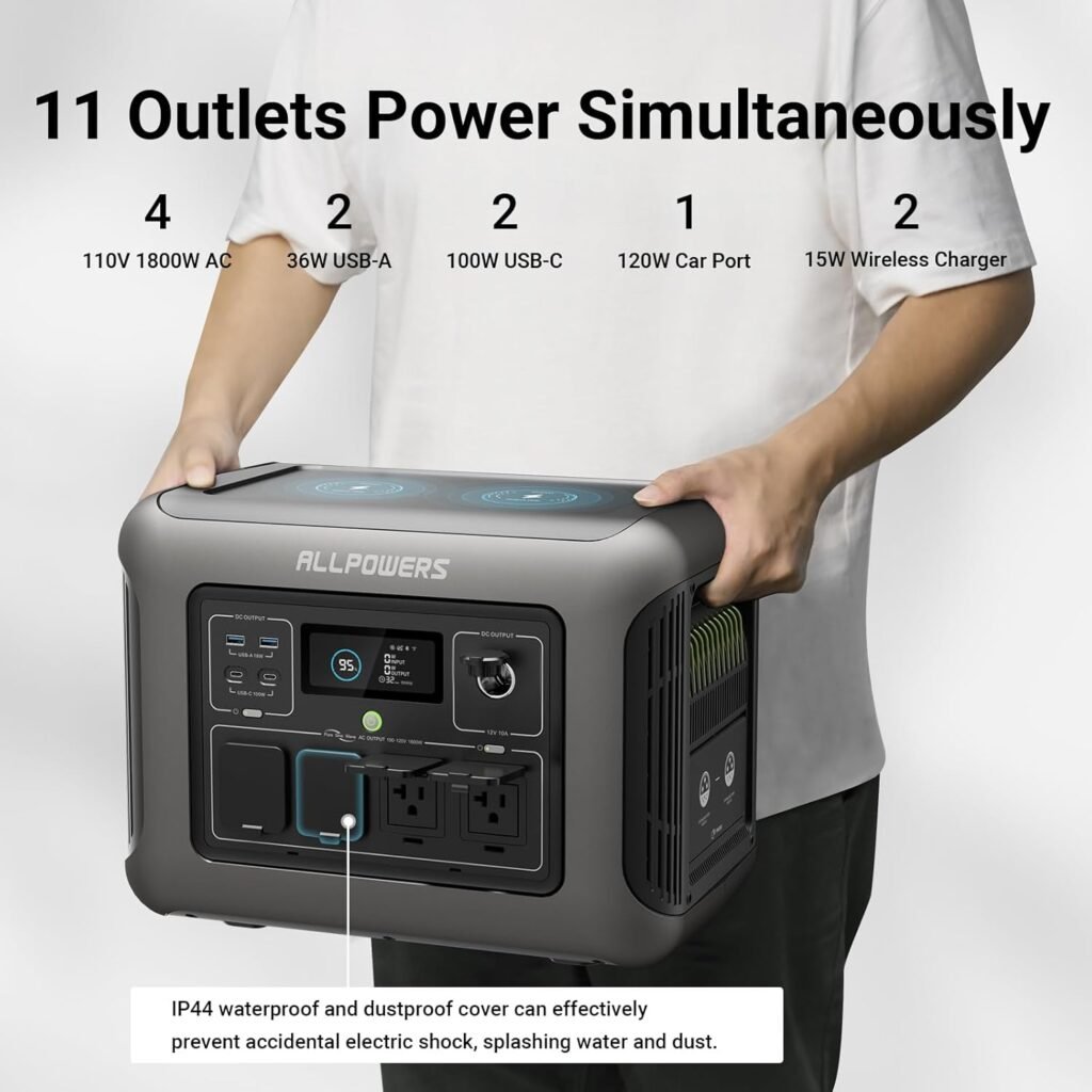 ALLPOWERS R1500 Portable Power Station with 2 x SP033 Solar Panel, 1800W 1152Wh LiFePO4 Solar Generator with 400W Panel Included, Solar Power with UPS Function, Fast Charging