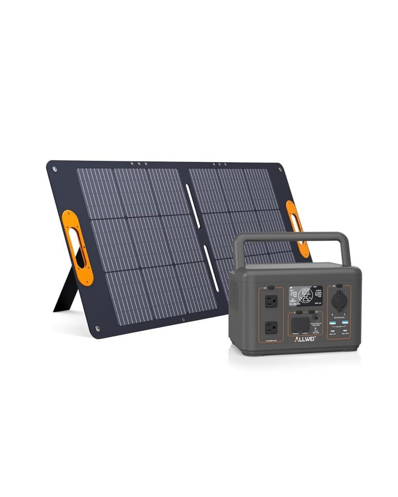 ALLWEI 500W Solar Generator with 100W Solar Panel, 512Wh LiFePO4 Portable Power Station with AC Outlets(1000W Surge), Battery Generator for RVs Outdoor Camping CPAP Home Backup Power Outage