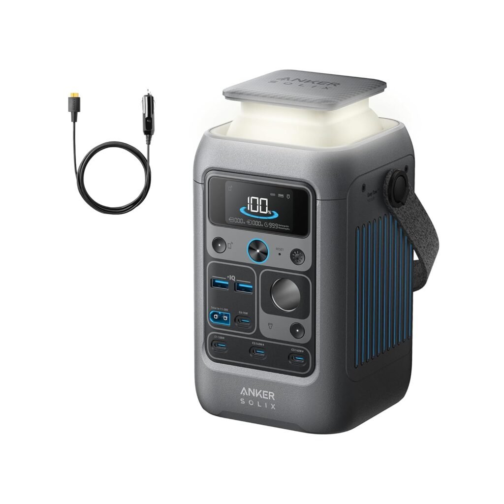 Anker SOLIX C300 DC Power Bank Station with Car Charging Cable, Outdoor 288Wh, Portable Power Station, LiFePO4 Battery, 300W Solar Generator, for Camping, Traveling, and Emergencies
