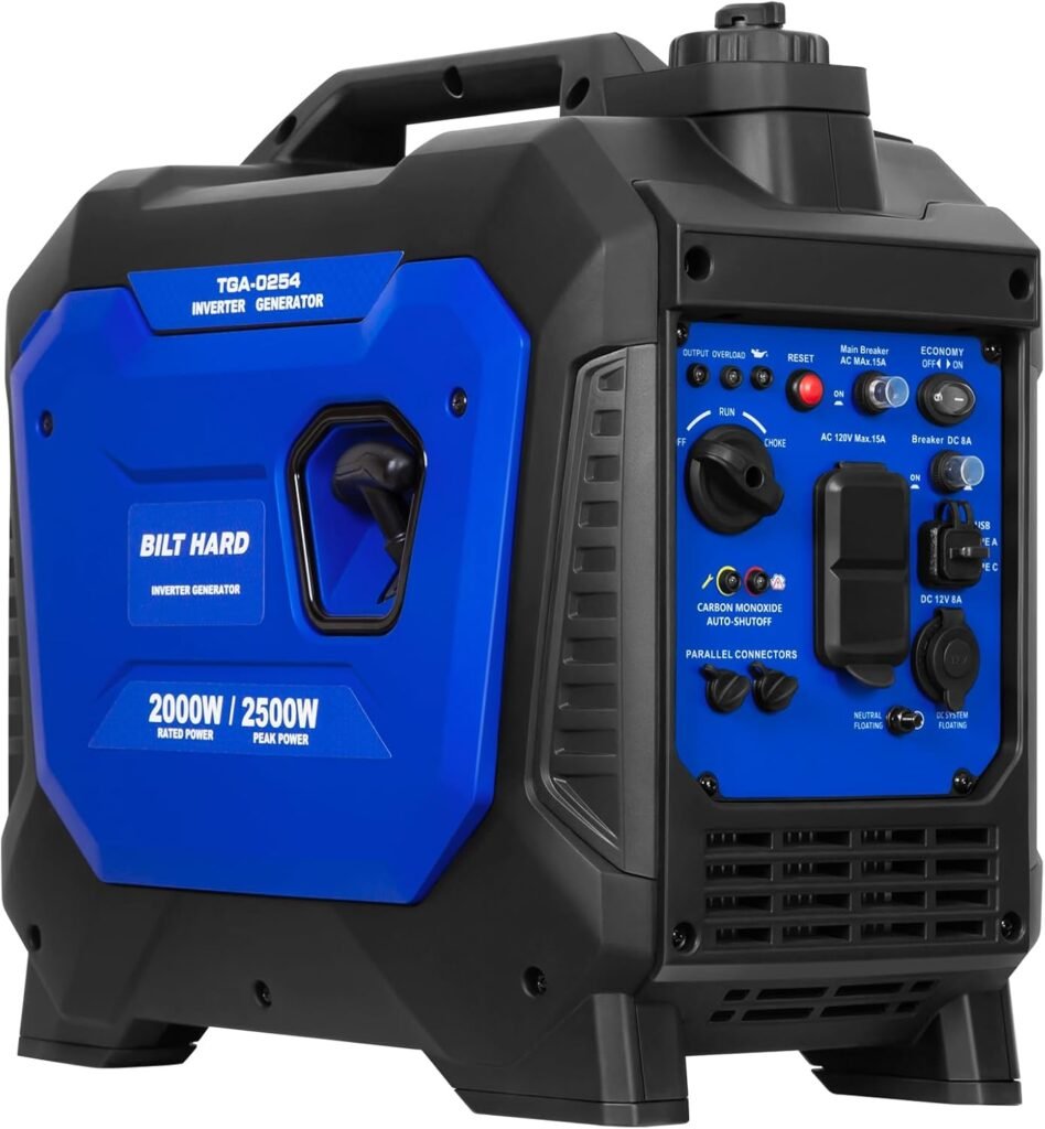 BILT HARD Portable Generator 2500W, 80cc 4 Stroke Quiet Inverter Generator with CO Sensor, Parallel Ready,120V AC Duplex Receptacle and 12V DC Output, Outdoor Generators for Camping, Home Use
