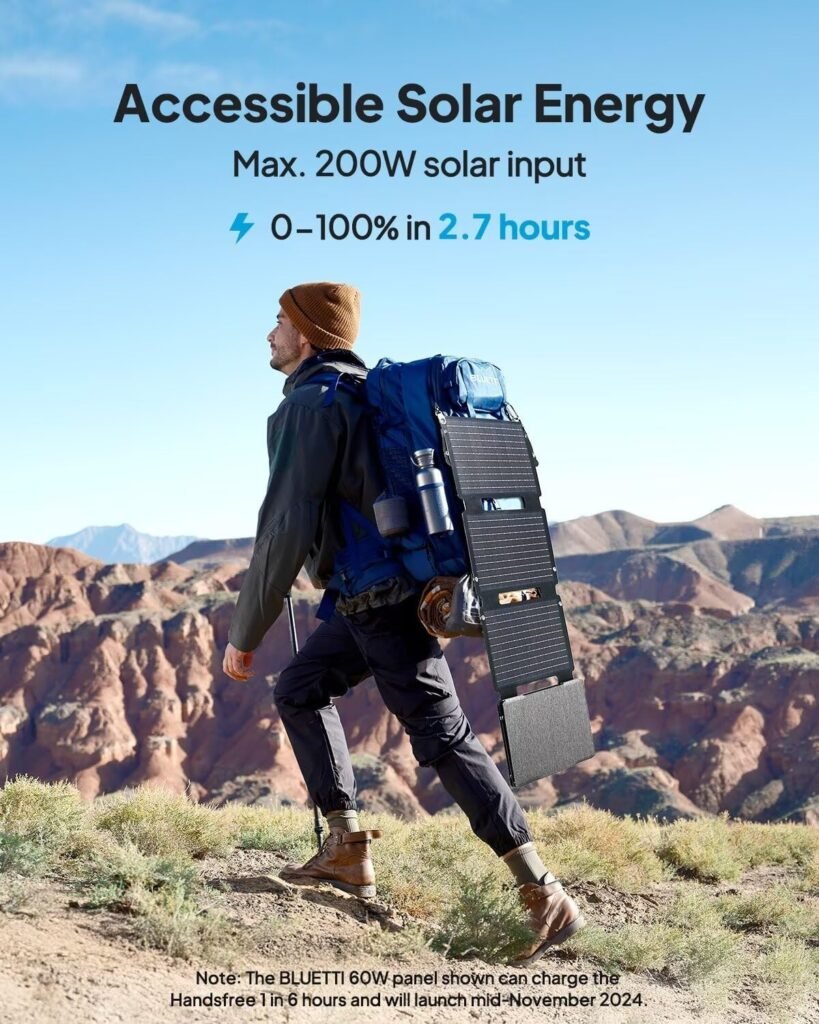 BLUETTI Solar Generator Handsfree 1 with 100W Solar Panel (Ships Separately), 268.8Wh 300W LiFePO4 Battery, 5 Output Ports, Portable Power Station for Camping, Drones (Backpack Not Included)