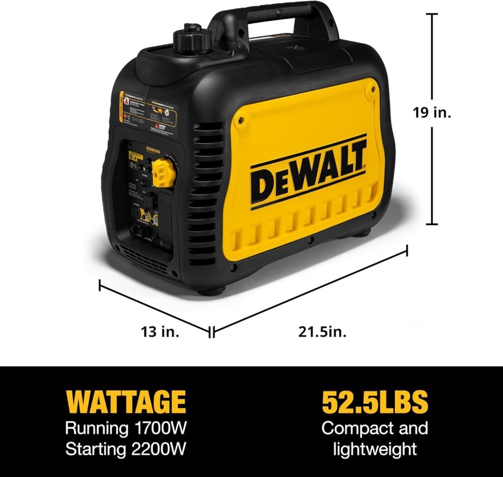 DeWalt 2,500-Watt Portable Inverter Generator - Gas Powered - Quiet, Long Runtime - Compact and Lightweight - Manual Start - Home Backup, RV, Camping, Jobsite Ready