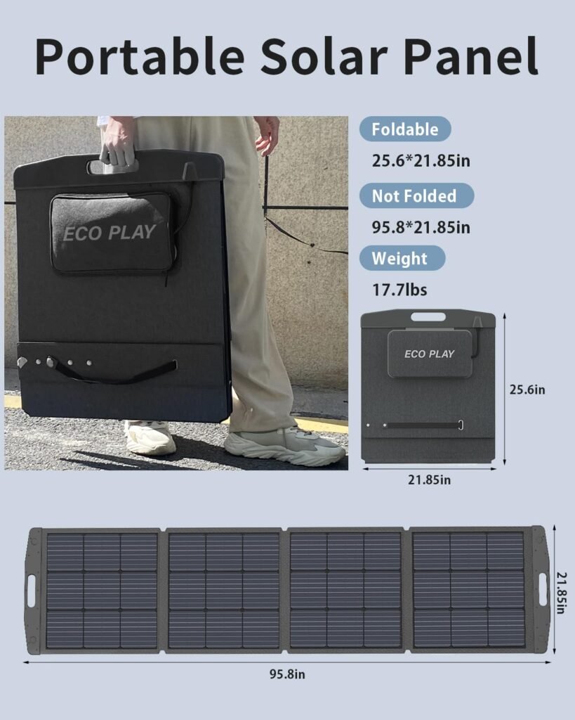 ECO Play 200W Portable Solar Panel, Foldable, Easy to Carry  Store,High 23.5% Efficiency, IP67 WaterDust Proof, Suitable for Jackery/ECOFLOW/Flashfish/ROCKPALS Power Station Generator