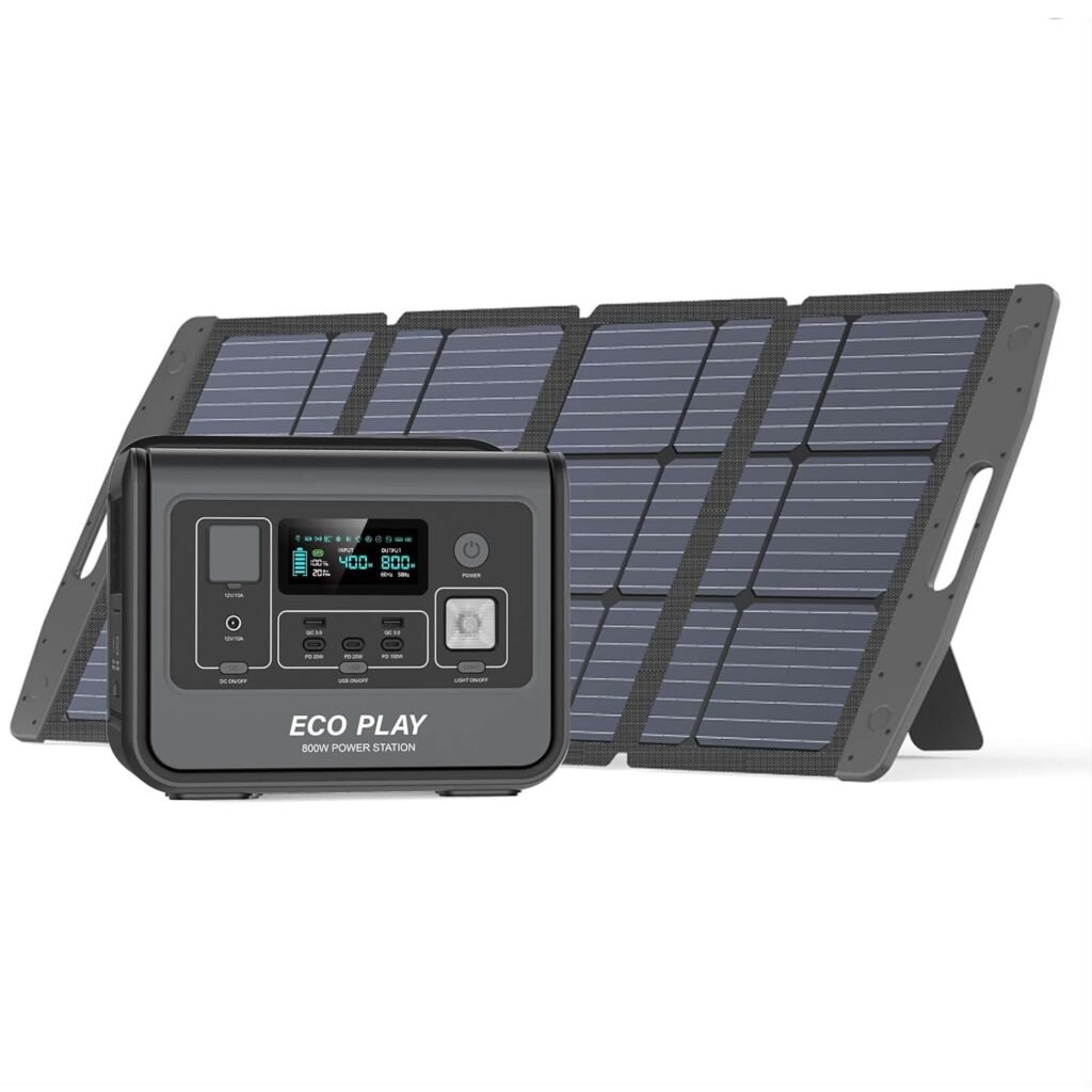 Eco Play Portable Power Station EP800, 512Wh LiFePO4 Battery Backup, AC 800W(1200W Max), Fast Charging in 1.5H, 8 Outputs, UPS, LED Light, Outdoor Generator for Camping, RV, Home, Emergency