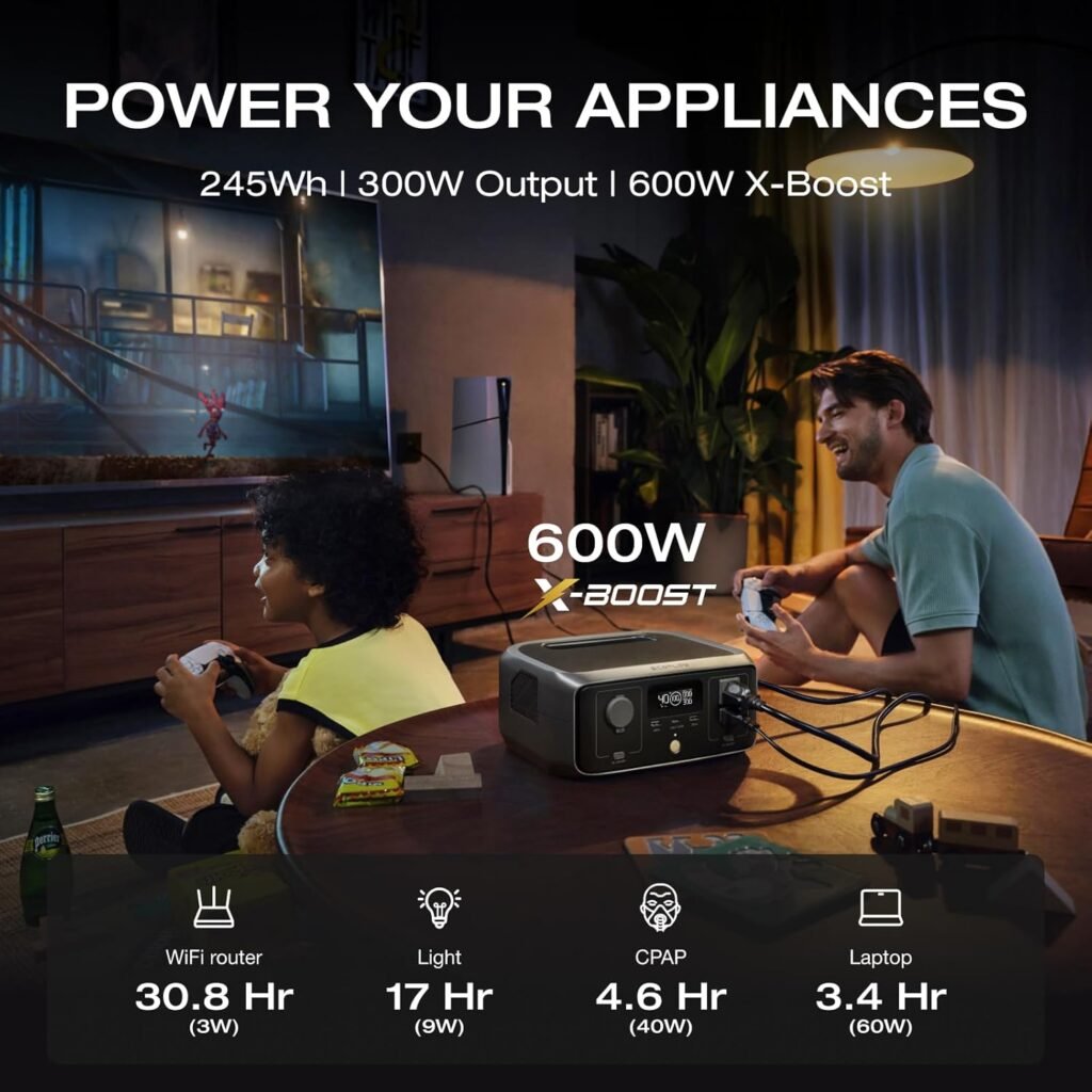 EF ECOFLOW Portable Power Station RIVER 3 with Car Cigarette Lighter to DC Power Adapter, 245Wh LFP Power Station, 2 Up to 600W AC Outlets, 20 MS UPS, 1Hr Fast Charging Solar Generator for Camping
