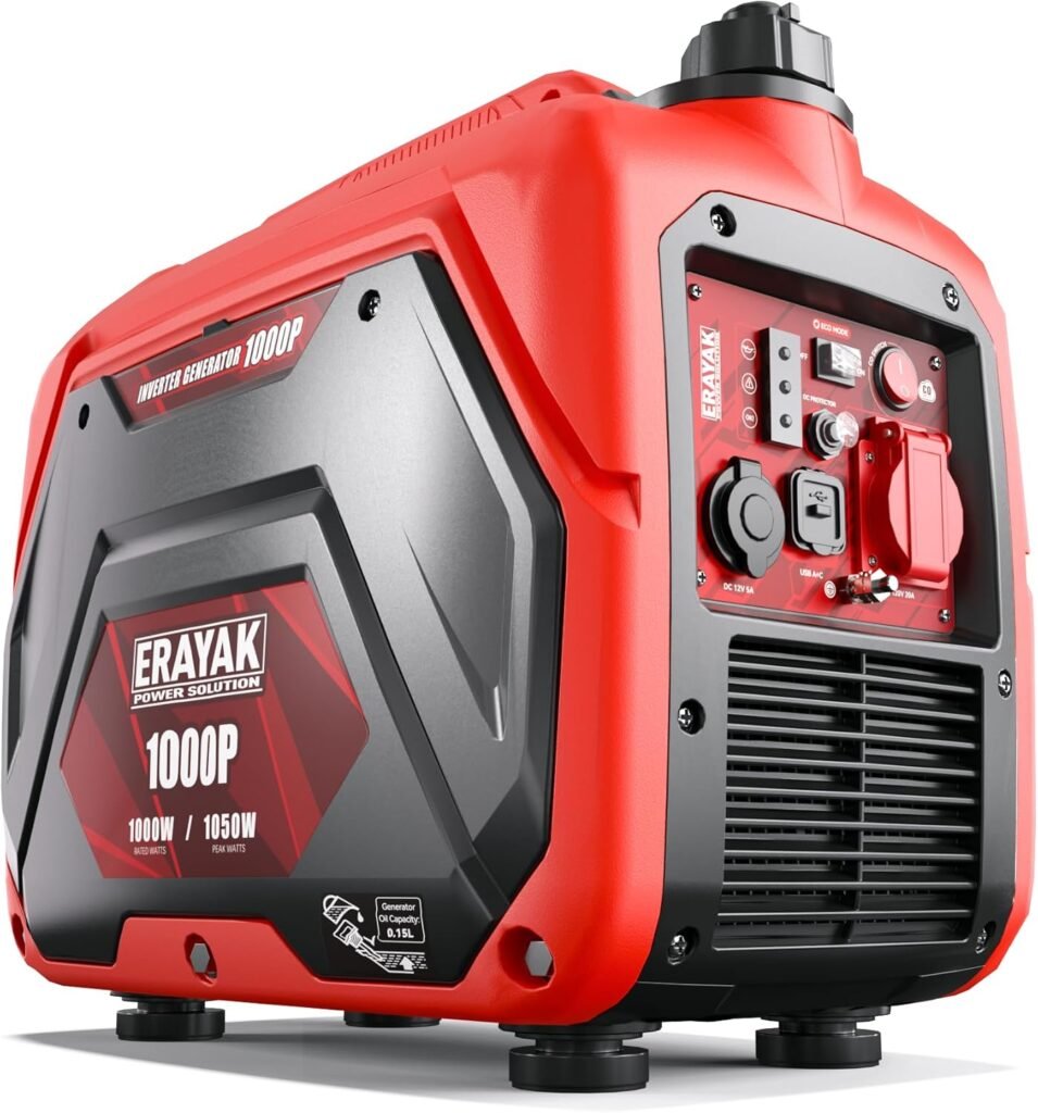 ERAYAK 1050W Portable Inverter Generator for Home  Camping, Ultra Quiet Gas Powered Generator with CO Protection for Outdoor, RV, Emergency Backup Power, EPA Compliant
