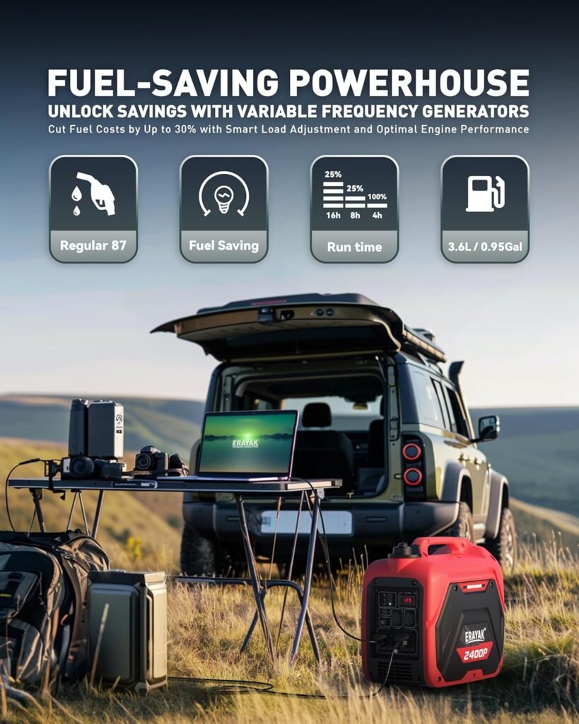 Erayak Ultimate Power Bundle – 2400W Portable Inverter Generator + 200W Car USB-C Fast Charger | Home Backup  On-the-Go Power Solution for Camping, Road Trips  Emergencies