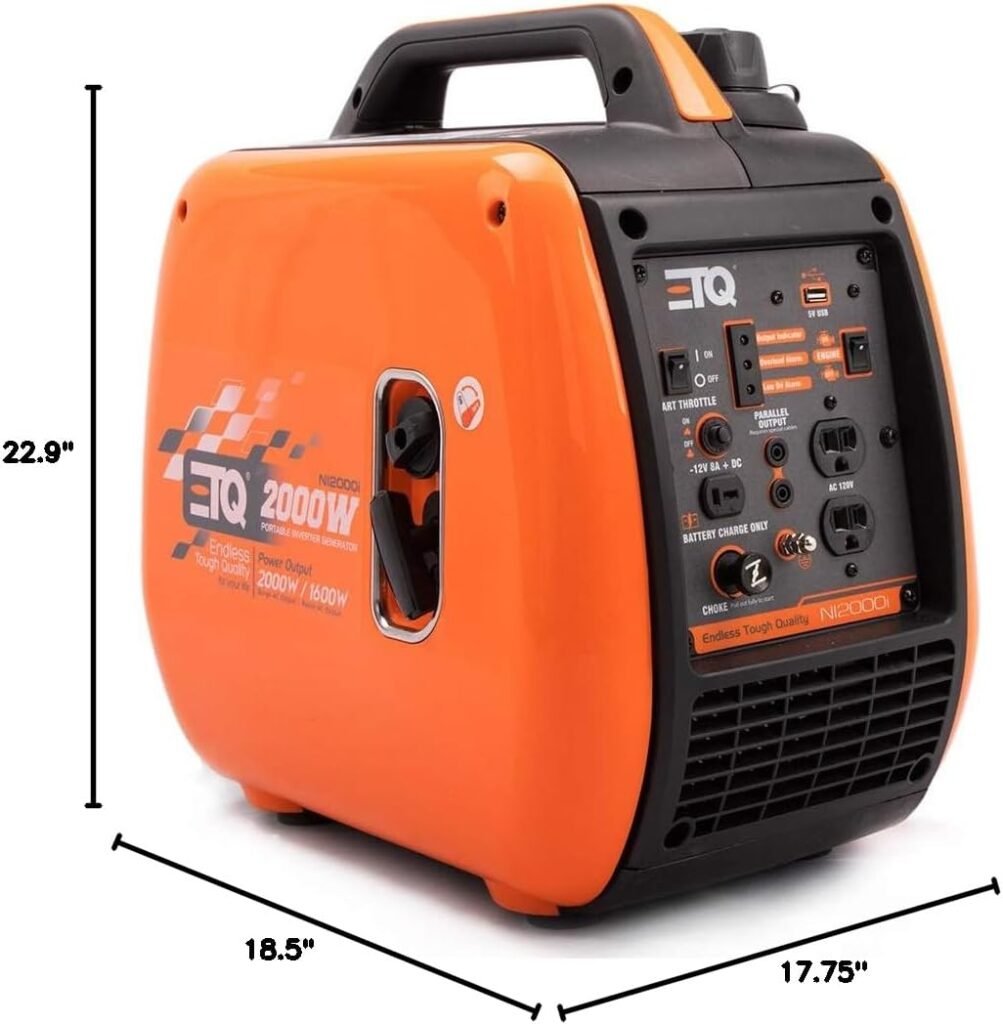 ETQ Tough Quality 2000/3600Watt Portable Generator - Extremely Quiet - CARB Compliant (3600W gas-powered)