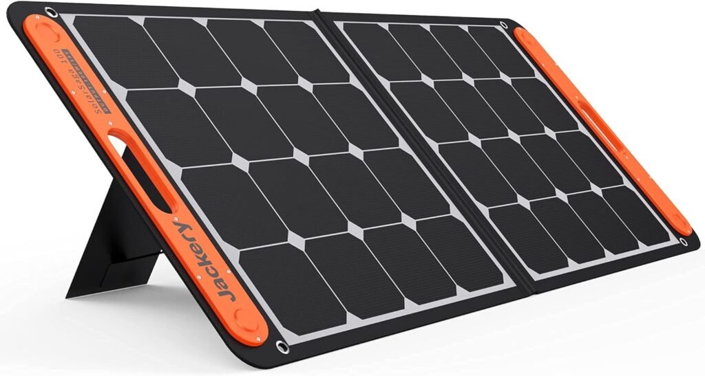 Jackery SolarSaga 100W Portable Solar Panel for Explorer 240/300/500/1000/1500 Power Station, Foldable US Solar Cell Solar Charger with USB Outputs for Phones（Renewed）