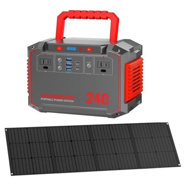 MARBERO Portable Power Station with 200W Solar Panel 240Wh 350W Peak Camping Portable Power Bank with AC Outlet 110V(3*USB A, 2*USB C, 2*AC,2*DC) Solar Generator for Outdoor Travel