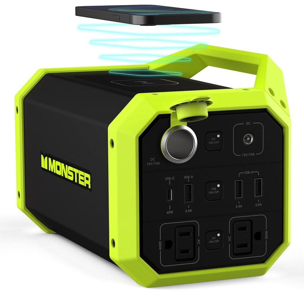 Monster Power Grid Portable Power Station with 296Wh, Charge up to 9 Devices, Rechargeable Outdoor Generator for Camping- Portable Generator, Backup Power Supply for Indoor and Outdoor Activities