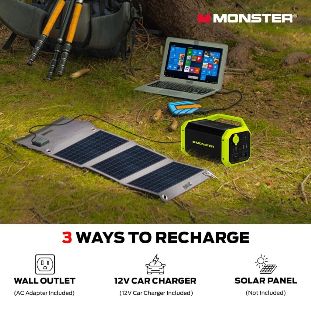 Monster Power Grid Portable Power Station with 296Wh, Charge up to 9 Devices, Rechargeable Outdoor Generator for Camping- Portable Generator, Backup Power Supply for Indoor and Outdoor Activities