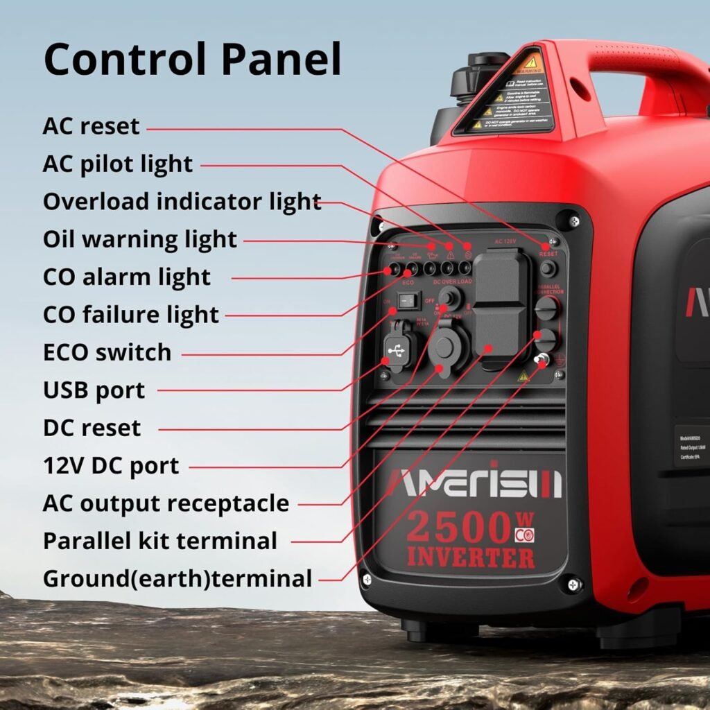 Portable Inverter Generator 2500W Gas Powered, Long Runtime Gas Generator for Camping