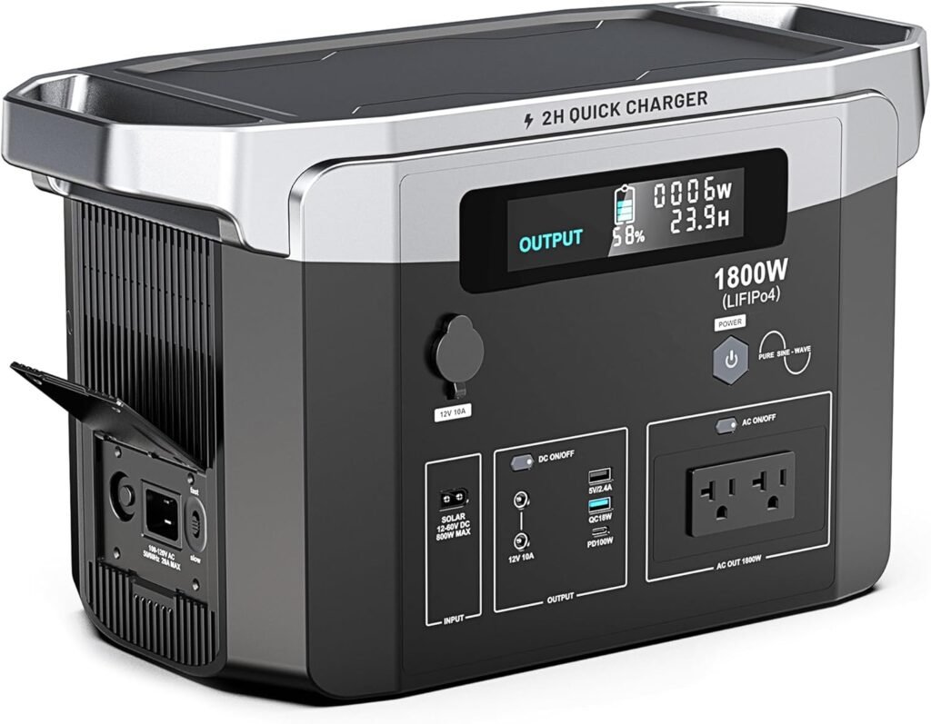 Portable Power Station 1800W, 1536Wh LiFePO4 Battery, Fast Charging, AC Outlet DC USB PD Output, Outdoor Solar Power Supply, Power Generator for Camping, RV, Off-grid, CPAP Home Emergency Backup