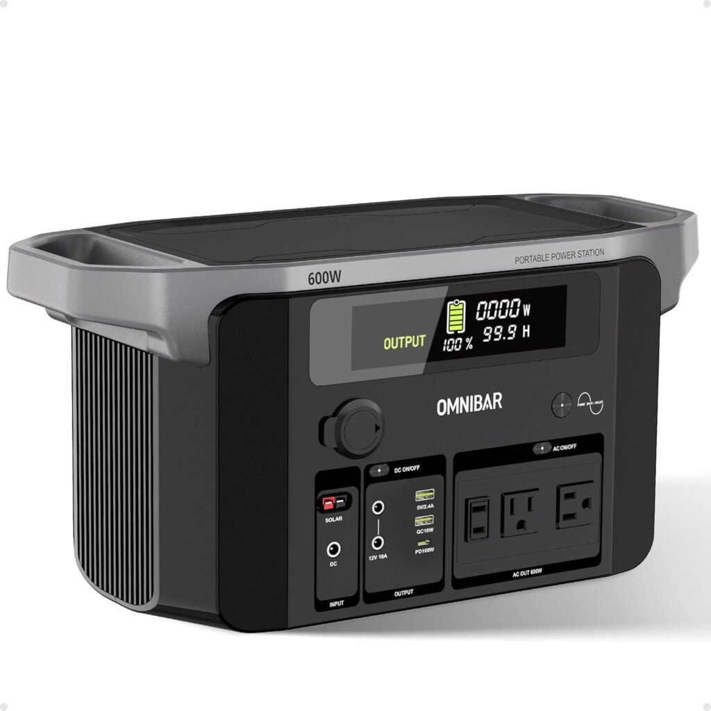Portable Power Station 600W, 655Wh/182,000mAh Solar Generator with 100W USB-C Output  120V Pure Sine Wave AC Outlets, Backup Lithium Battery for Outdoors Camping RV Travel Hunting Home Emergency