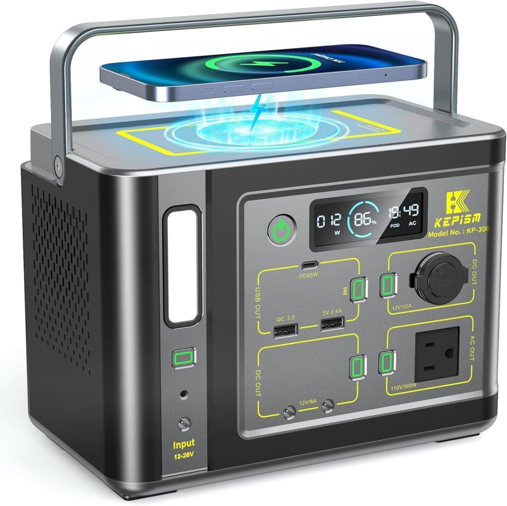 Portable Power Station, Outdoor Solar Generator Battery Pack,110V/300W Pure Sine Wave AC Backup Power Supply with USB C Fast Charging Station for Outdoor Camping Travel Home Blackout CPAP