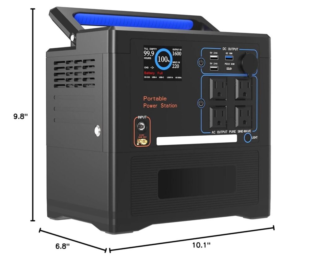 Portable Power Station1300W 1154Wh solar Generator Battery Backup for Home Use Outdoor Camping with LEDLight,4 x110V Ac Outlets 3 USB Ports and 1 UsB-C Port