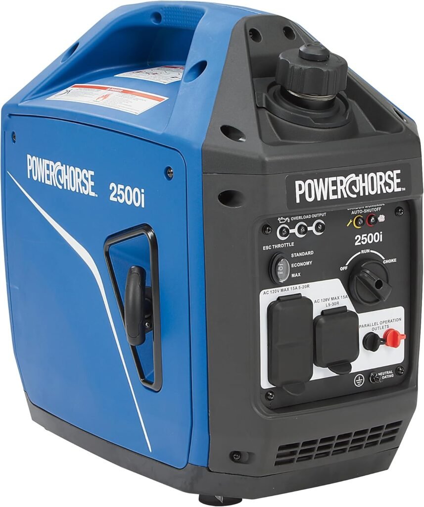 Powerhorse Inverter Generator, 2500 Surge Watts, 1800W Rated, 120V, 52dB, CO Shutdown