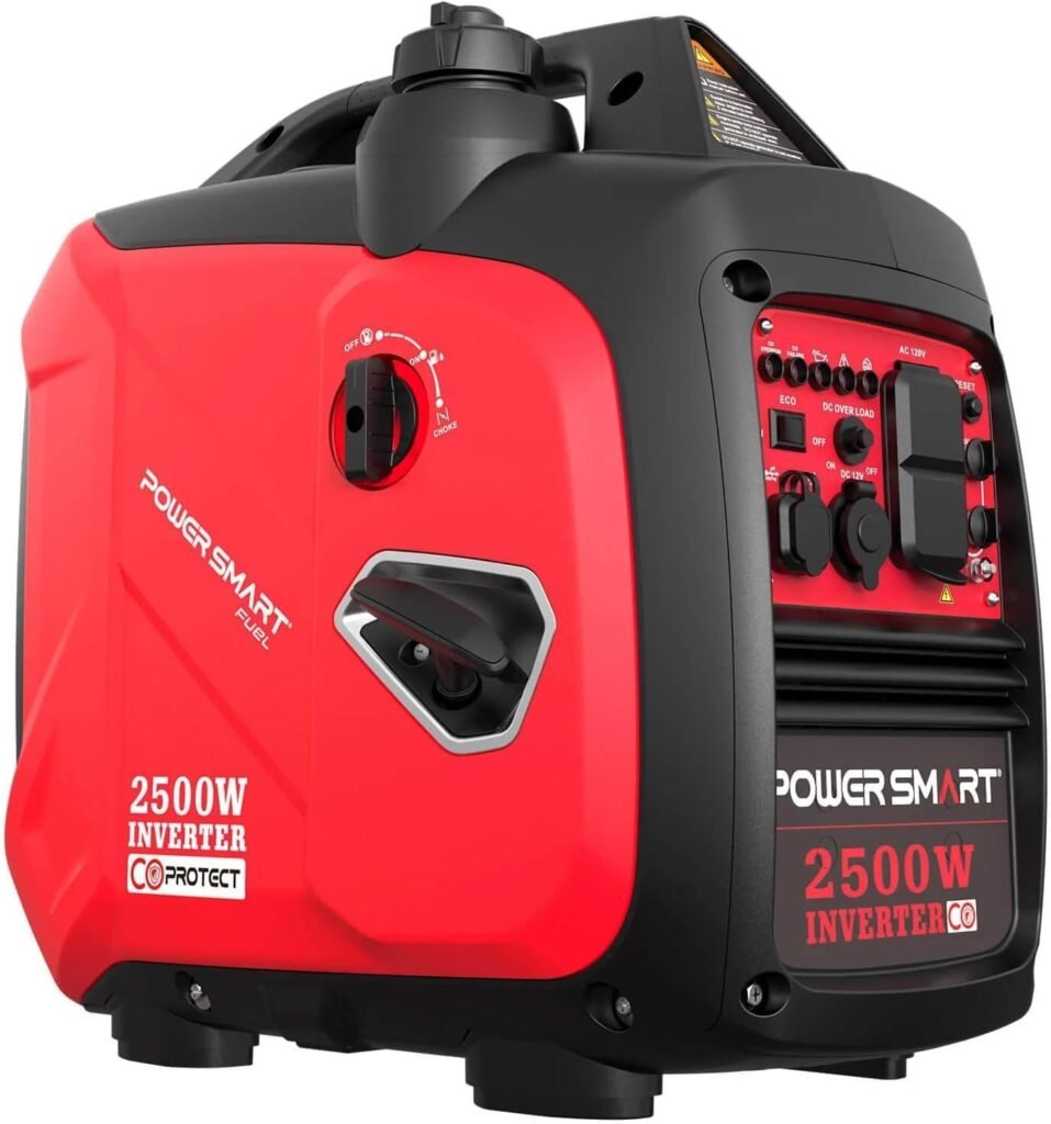 PowerSmart PS5020W 2500W Inverter Generator: Manual Start, Fuel-Efficient, with CO Alarm and USB Output—Ideal for Home and Outdoor Use