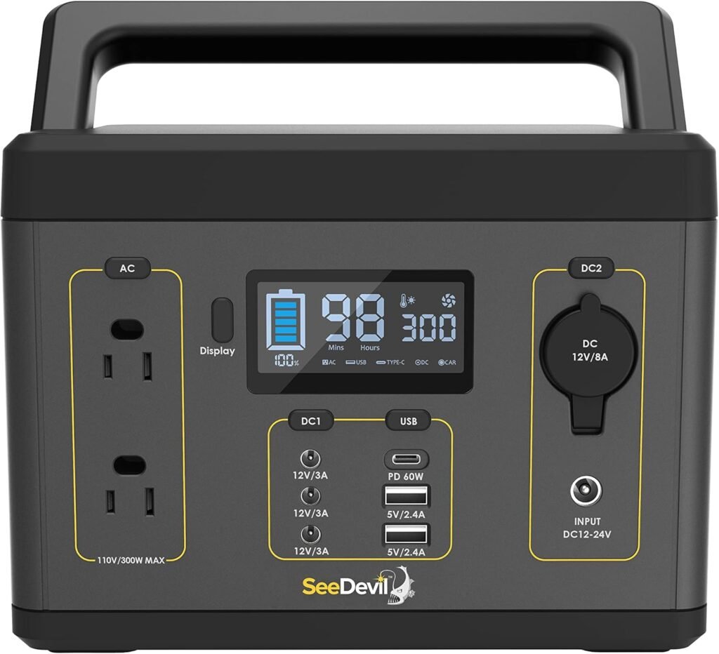 SeeDevil Portable Power Station 300W, 280Wh Backup Battery, Solar Generator (Solar Panel Not Included) Great for Camping, Emergency Power, Off-Grid, Outdoor use