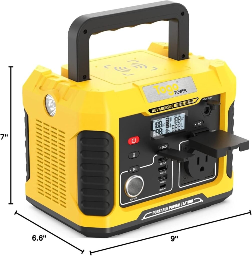 Togo POWER Portable Power Station ADVANCE600-560Wh LiFePO4 Battery 600W AC Outlet (Peak 1200W) - 0-80% in 60 Mins - Power Backup Outdoor Solar Generator for Camping, RV Trip, Outage