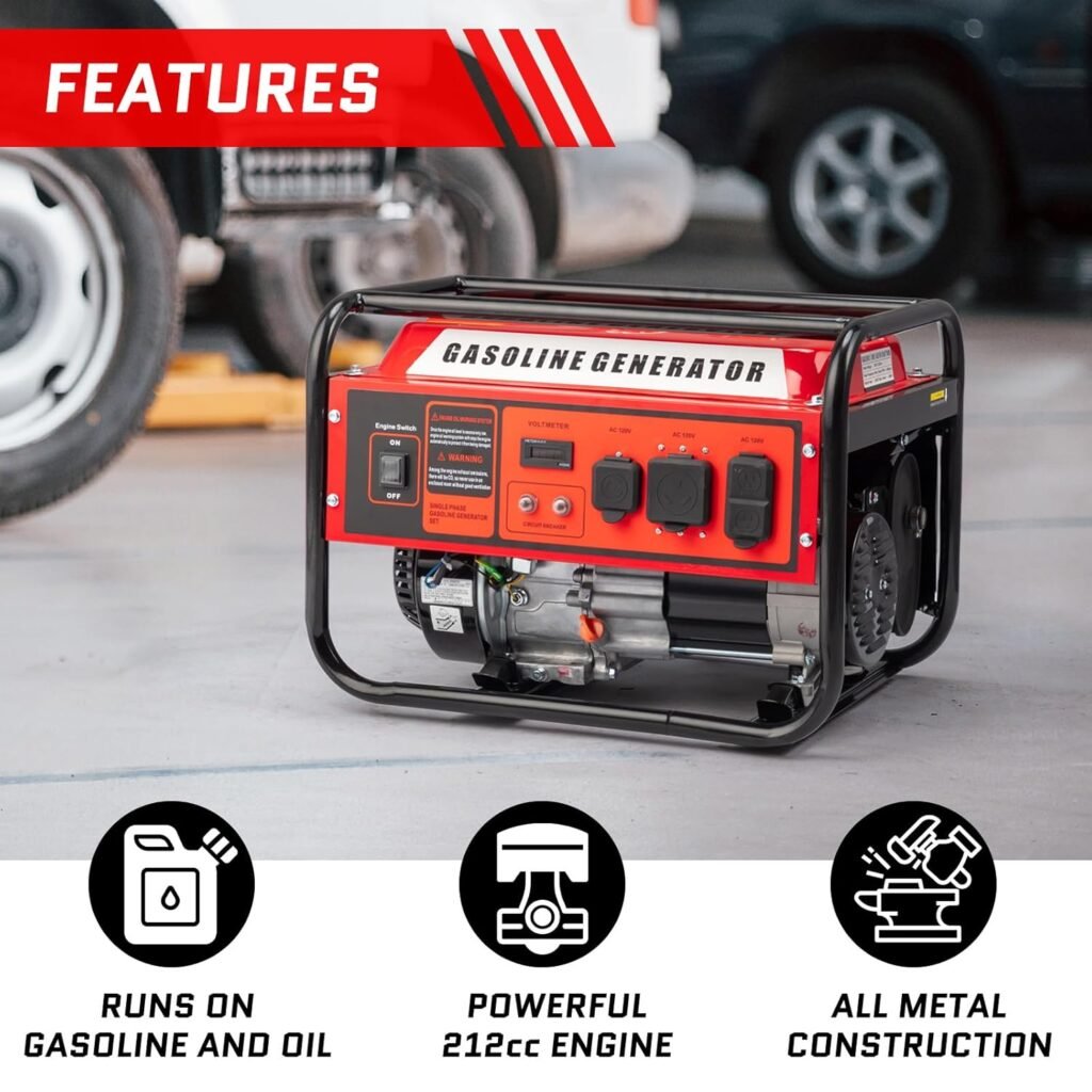 TUFFIOM 2800W Portable Gasoline Generator for Outdoor  Emergency Use, 15L Fuel Tank for 3H Runtime, Ideal for Camping, Job Sites, Power Outages