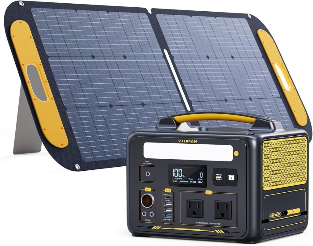 VTOMAN 600W Portable Power Station with 110W Panel, 299Wh Battery Powered Station for Camping, Road Trip, Fishing, Home Backup, Emergency