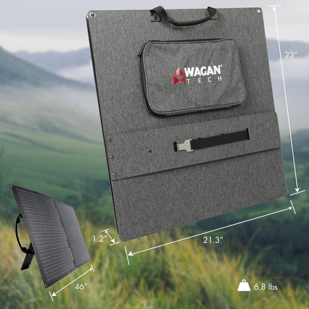 Wagan EL8214 100W Foldable Solar Panel High Efficiency with Anderson Connector 6.5 ft Power Cable Compatible with Any Anderson Equipped Device for Solar Power Generator Van Camping Off-Grid
