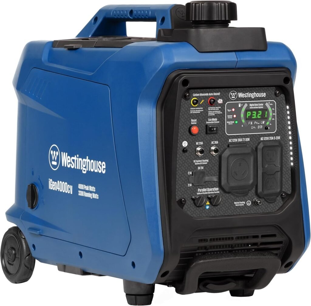 Westinghouse 4000 Peak Watt Super Quiet Portable Inverter Generator, Wheel  Handle Kit, RV Ready 30A Outlet, Gas Powered, CO Sensor, Parallel Capable