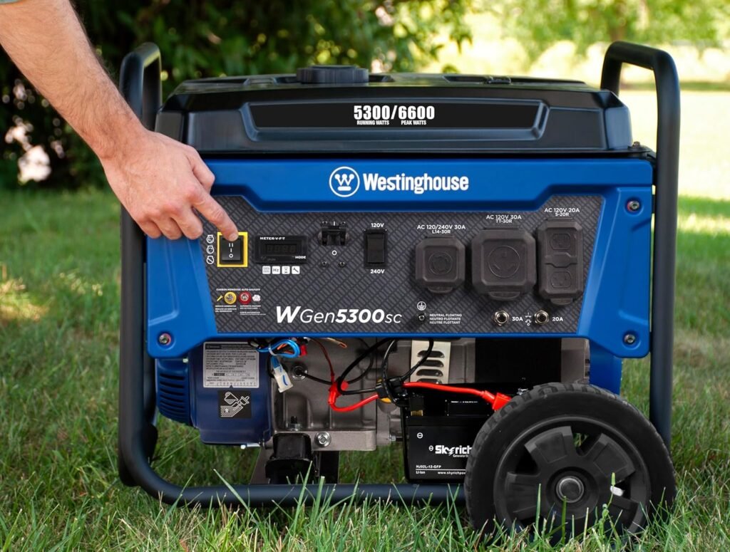 Westinghouse 6600 Watt Home Backup Portable Generator, Electric Start, Transfer Switch Ready 30A Outlet, RV Ready 30A Outlet, CO Sensor