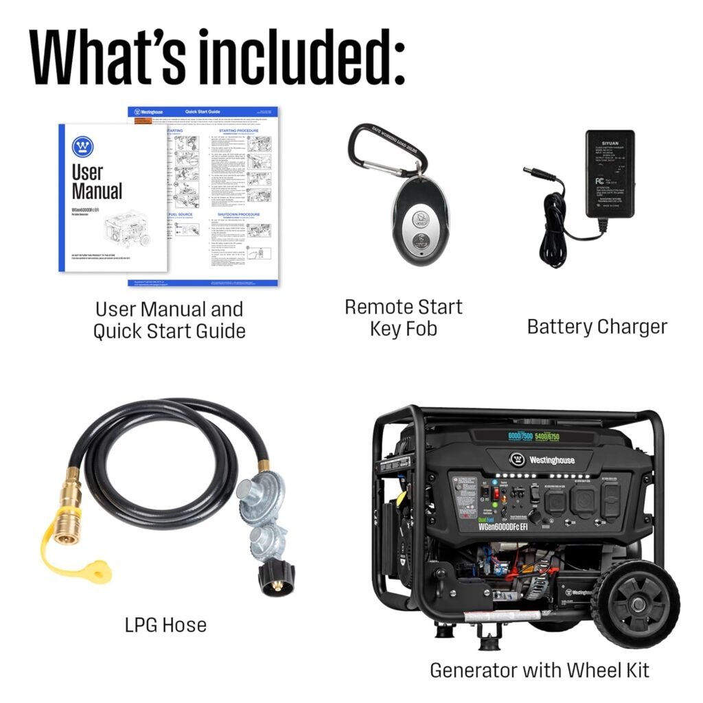 Westinghouse 7500 Peak Watt EFI Dual Fuel Home Backup Portable Generator, Remote Electric Start, Transfer Switch Ready, Gas and Propane Powered, CO Sensor