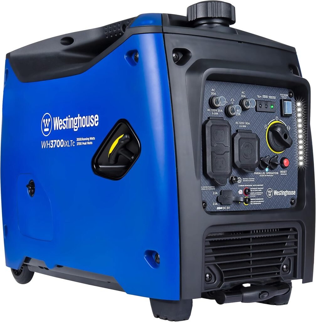Westinghouse Outdoor Power Equipment 3700 Peak Watt Super Quiet Portable Inverter Generator, Wheel  Handle Kit, RV Ready 30A Outlet, Gas Powered, CO Sensor, Parallel Cord Included