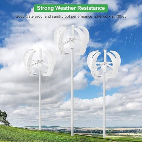 Wind Turbines，400W 600W 800W 1000W 1200W Wind Solar Hybrid System 5 Blades Controller Lantern Vertical Pintle Wind Turbine Generator Motor Kit for Home Windmill Use,24V-1200W
