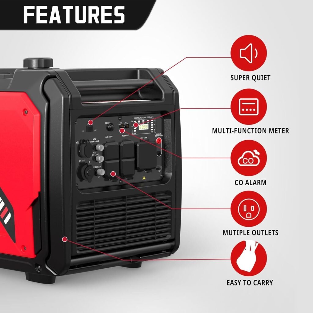 2500 Watt Portable Inverter Generator with CO Sensor and Quiet Technology for Camping, Tailgating (AM5020C)