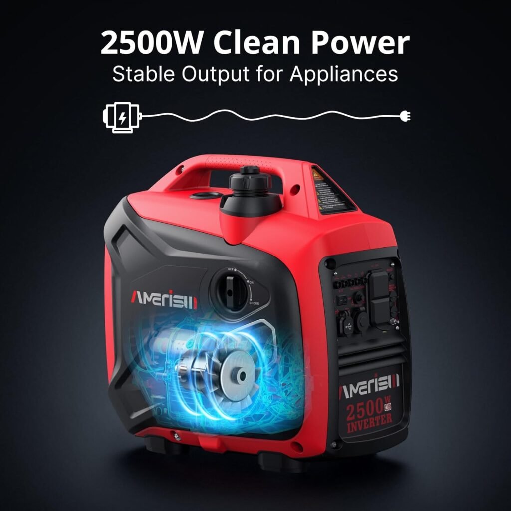 2500W Gas Powered Portable Inverter Generator, Quiet Generator with CO Sensor, EPA Compliant for Camping, Home Backup, Emergency, Tailgating, 2025 Version