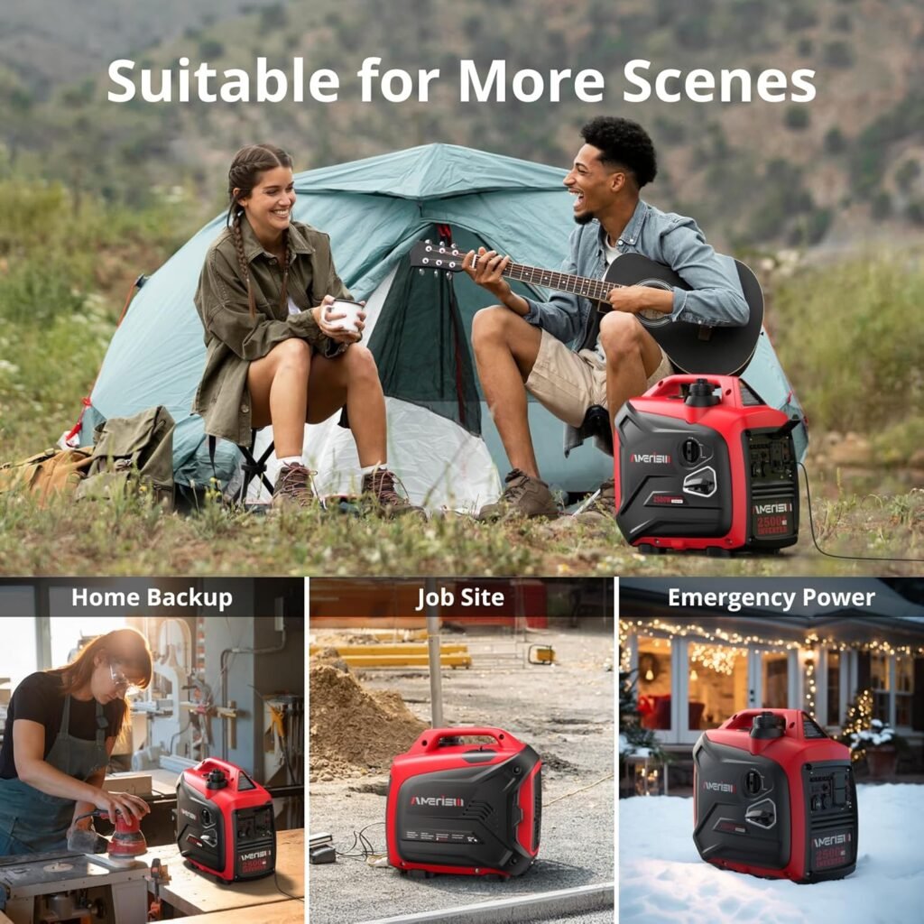 2500W Gas Powered Portable Inverter Generator, Quiet Generator with CO Sensor, EPA Compliant for Camping, Home Backup, Emergency, Tailgating, 2025 Version