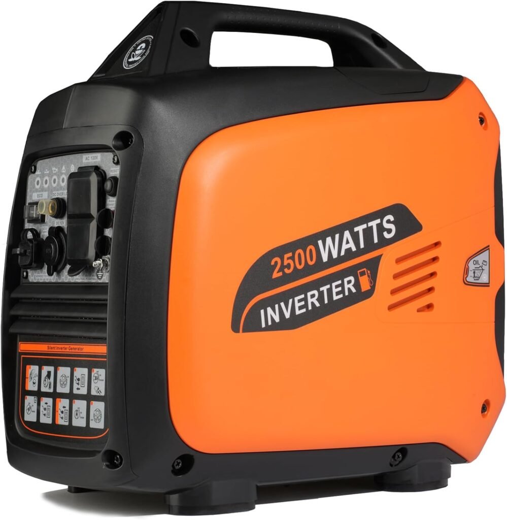 2500W Portable Inverter Generator, Gas Powered Generators with ECO Mode and CO Alarm, Long Run Time Outdoor Generator for Home, Camping, Tailgating  Emergency Backup, EPA Compliant, Parallel Capable 2500W Portable Inverter Generator, Gas Powered Generators with ECO Mode and CO Alarm, Long Run Time Outdoor Generator for Home, Camping, Tailgating  Emergency Backup, EPA Compliant, Parallel Capable