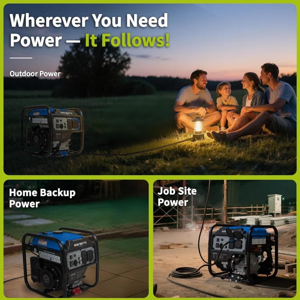 4000W Gas Generator – Portable Gas Power Inverter Generator for Emergency Backup, Camping, RV  Outdoor Use