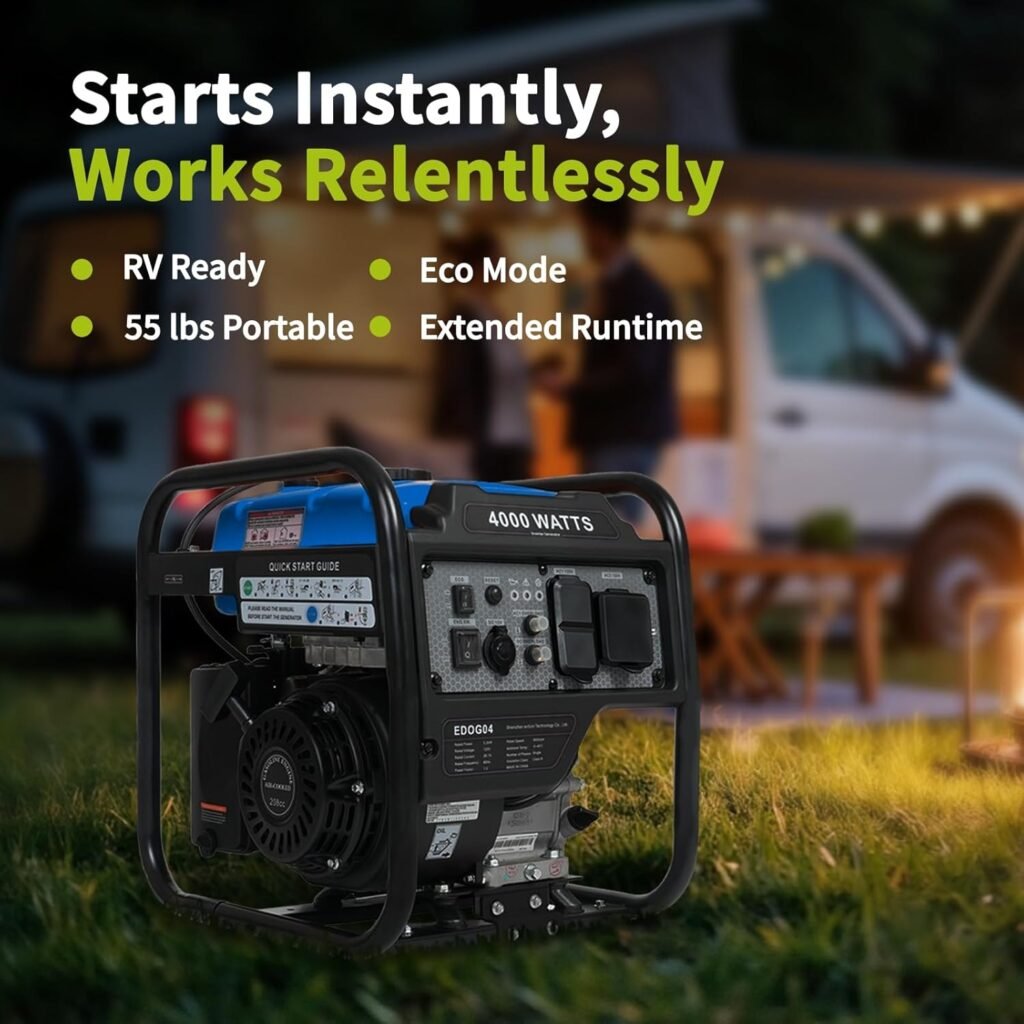 4000W Gas Generator – Portable Gas Power Inverter Generator for Emergency Backup, Camping, RV  Outdoor Use