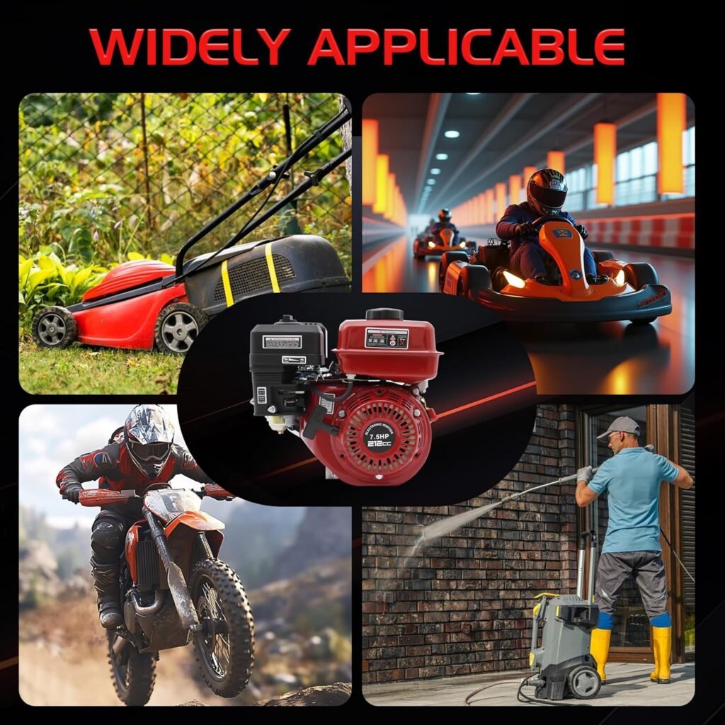 7.5 HP Gas Engine Motor, 4 Stroke 212CC Gasoline Engine 3000 W Horizontal Shaft Gas Powered Domestic Engine for Water Pumps Go Kart Generators Farm Ranch