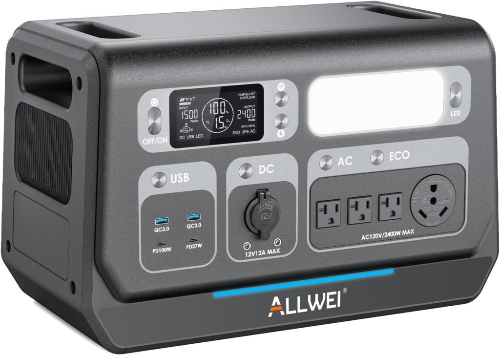 ALLWEI Solar Generator 2400W with 1x 200W Solar Panel, 2048Wh LiFePO4 Portable Power Station, UPS, Fast Charge in 1.5H, Max 10kWh Expandable Solar Power Generator for RV Camping Outdoor Power Outage