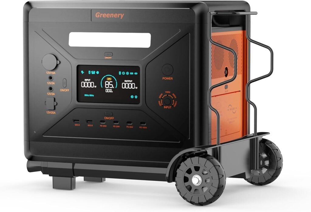 Greenery Portable Power Station, 2500W/2304Wh Large Capacity Solar Generator with Foldable Cart, Fast Charging Emergency Power Backup Solar Powered Generator for Camping RV/Van Road Trip Home Outage