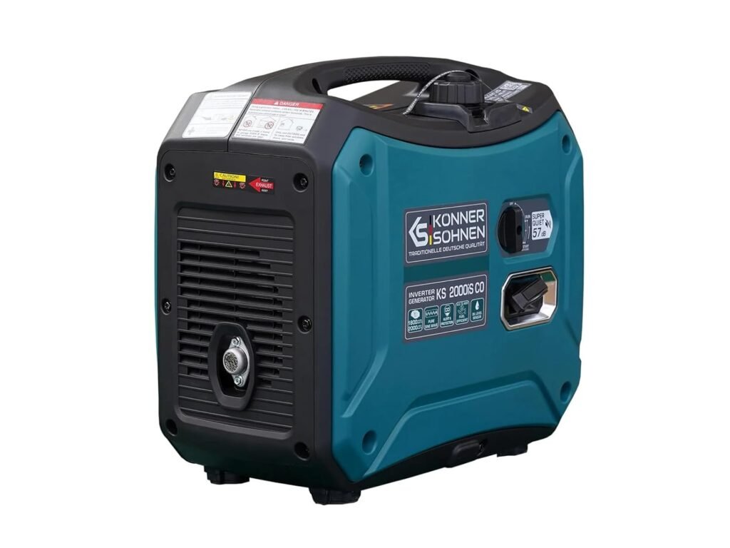KonnerSohnen Gas Inverter Generator - 2000 Watt, Lightweight and Portable, Super Quiet with CO Sensor, for Backup Home Use, Camping, RV | Parallel connection (German brand, model: KS 2000iS CO)