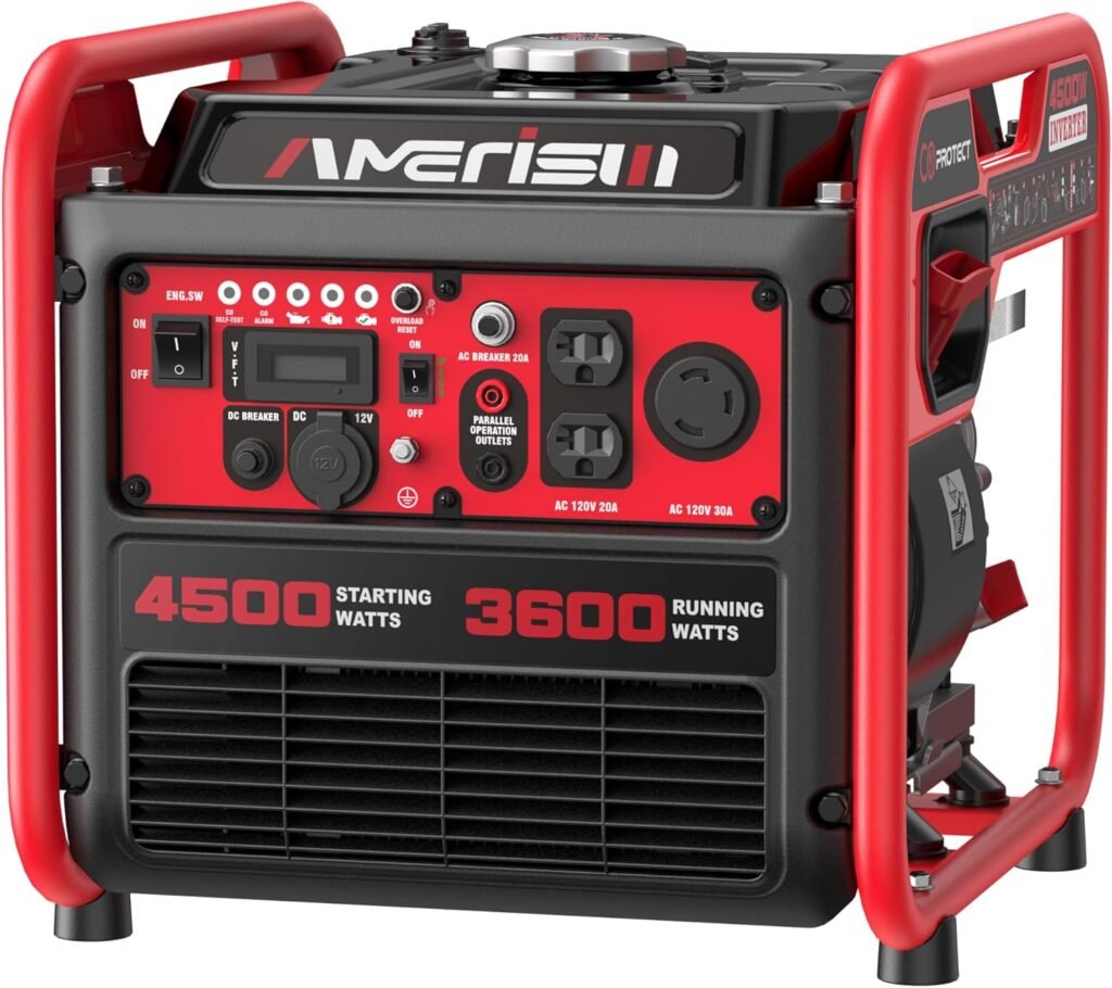 Portable Inverter Generator 4500W Gas Powered, CO-Sensor, Lightweight  Quiet for Home Use and Emergency Backup, Camping, EPA Compliant 2025 Version