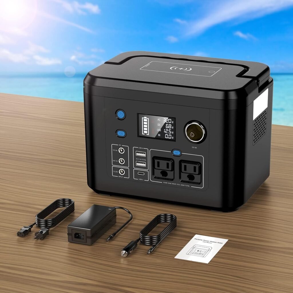 Portable Power Station 600W, Powkey 296Wh Battery Backup with 2 Pure Sine Wave AC Outlets, USB-C PD100W and 2 Wireless Chargers, Solar Generator (Solar Panel Optional) for Outdoor Camping/RVs/Home Use