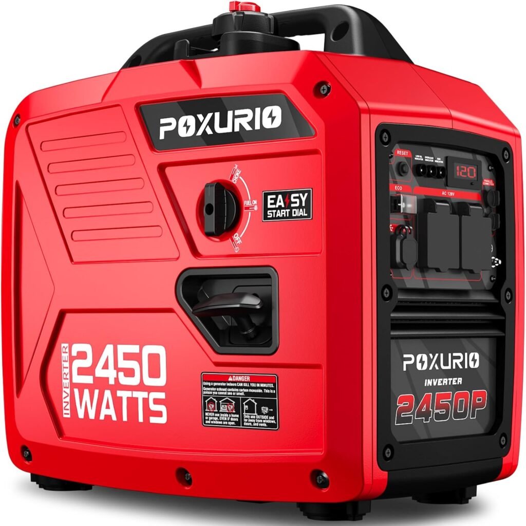 2450-Watt Portable Inverter Generator for Home Use, 1.6Gallon Large Fuel Tank Up to 8.3 Hours Use, 120V Gas Powered Generator Super Quiet - EPA Compliant