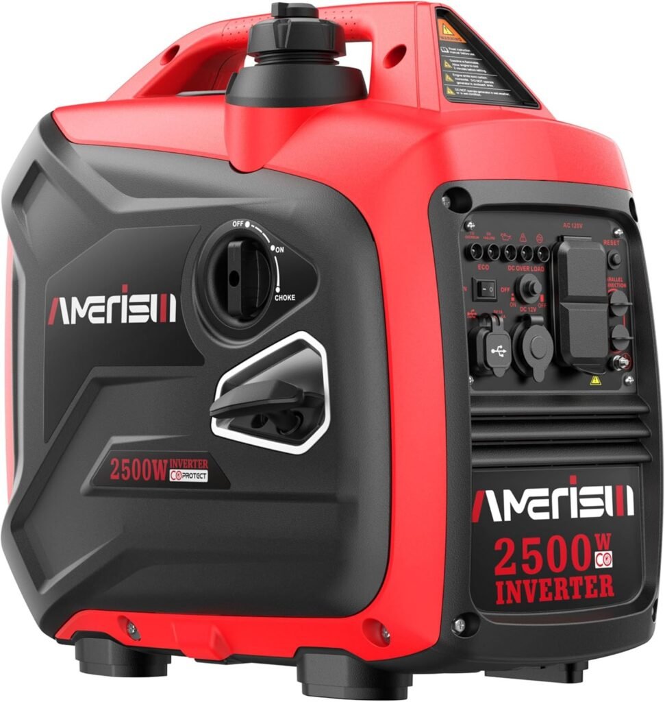 2500-Watt Inverter Generator, Super Quiet  Lightweight Gas Powered Generator, CO Sensor, RV Ready Parallel Capable, Long Run Time for Camping, Tailgating and Home Use