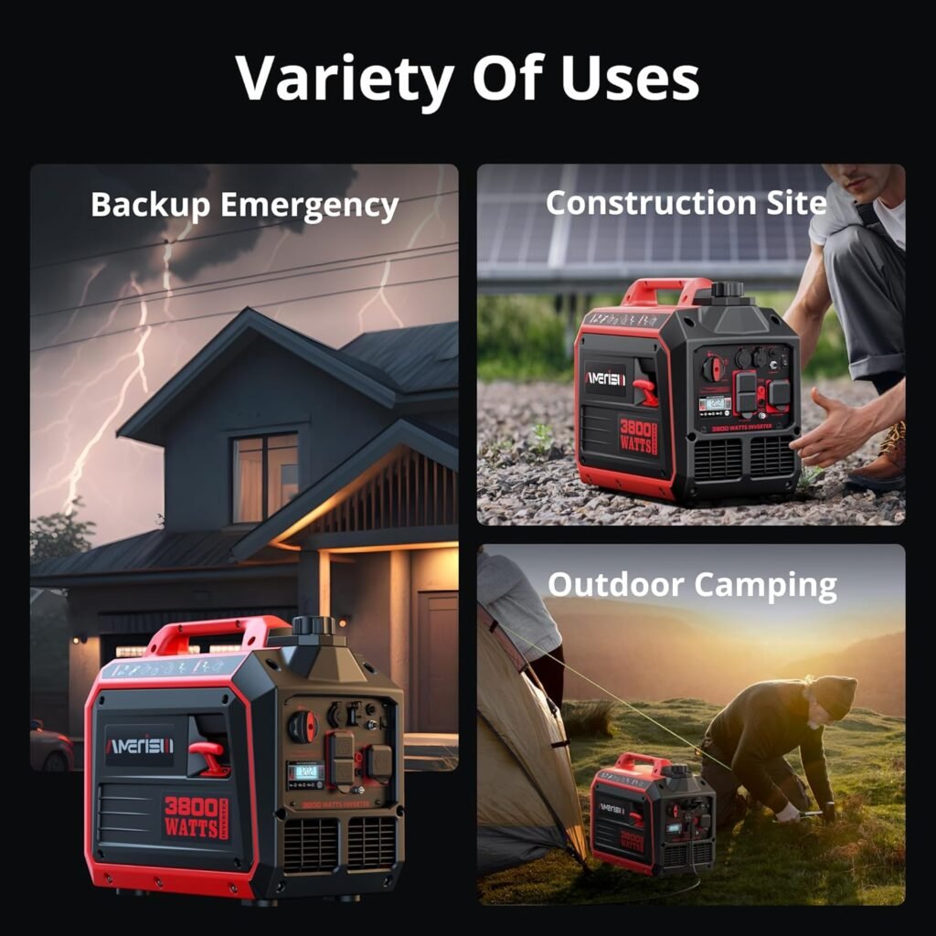 3800W Portable Inverter Generator, Gas Generator Quiet with CO Sensor ECO Mode EPA Compliant, Parallel Capable Long Run Time for Camping Tailgating Home Emergency Use 3800W Portable Inverter Generator, Gas Generator Quiet with CO Sensor ECO Mode EPA Compliant, Parallel Capable Long Run Time for Camping Tailgating Home Emergency Use